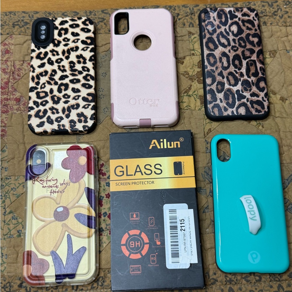 iPhone X Lot of Cases. Leopard, Floral, Loopy and Otterbox. Screen Protectors